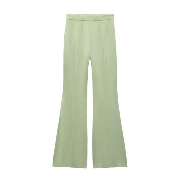 NWT Zara Flared Satin Effect Pants Green. - Picture 2 of 2